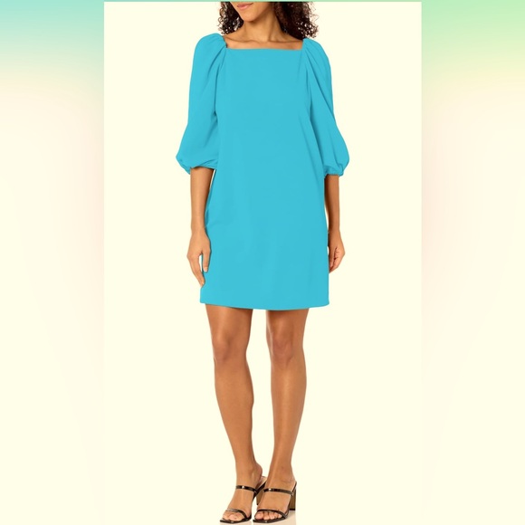 NWT Trina Turk Women's Puff Sleeve Shift Dress in Deck Blue, Size Medium - Picture 1 of 9